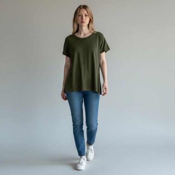 Pilcro Tops - PILCRO Olive Green Cotton Crew Neck Tunic Tee‎ T-Shirt Top Womens XS